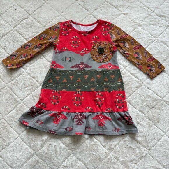 Jelly The Pug | Red & Gray Feather Aztec Tribal Cameron Knit Dress | Size 5 - Picture 1 of 10